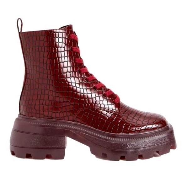 Katy Perry Geli Lace-Up Combat Boots New with tags burgundy Crocodile 8 - Picture 1 of 10